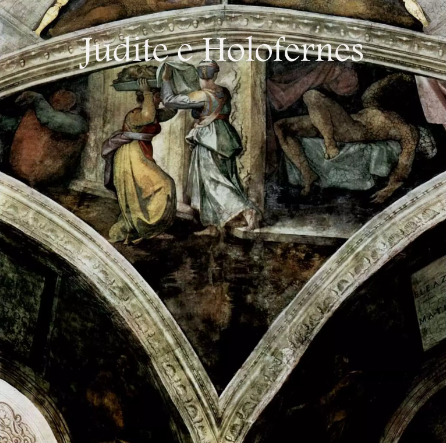 A imagem retrata o afresco "Judite e Holofernes", de Michelangelo, no teto da Capela Sistina. A cena mostra Judite carregando a cabeça de Holofernes após decapitá-lo, simbolizando a vitória da coragem e da astúcia sobre a opressão.